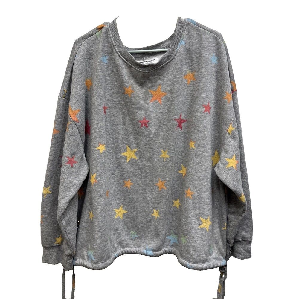 French Laundry The Sweatshirt Project Women 3X Gray Sweatshirt Stars Cotton Tie